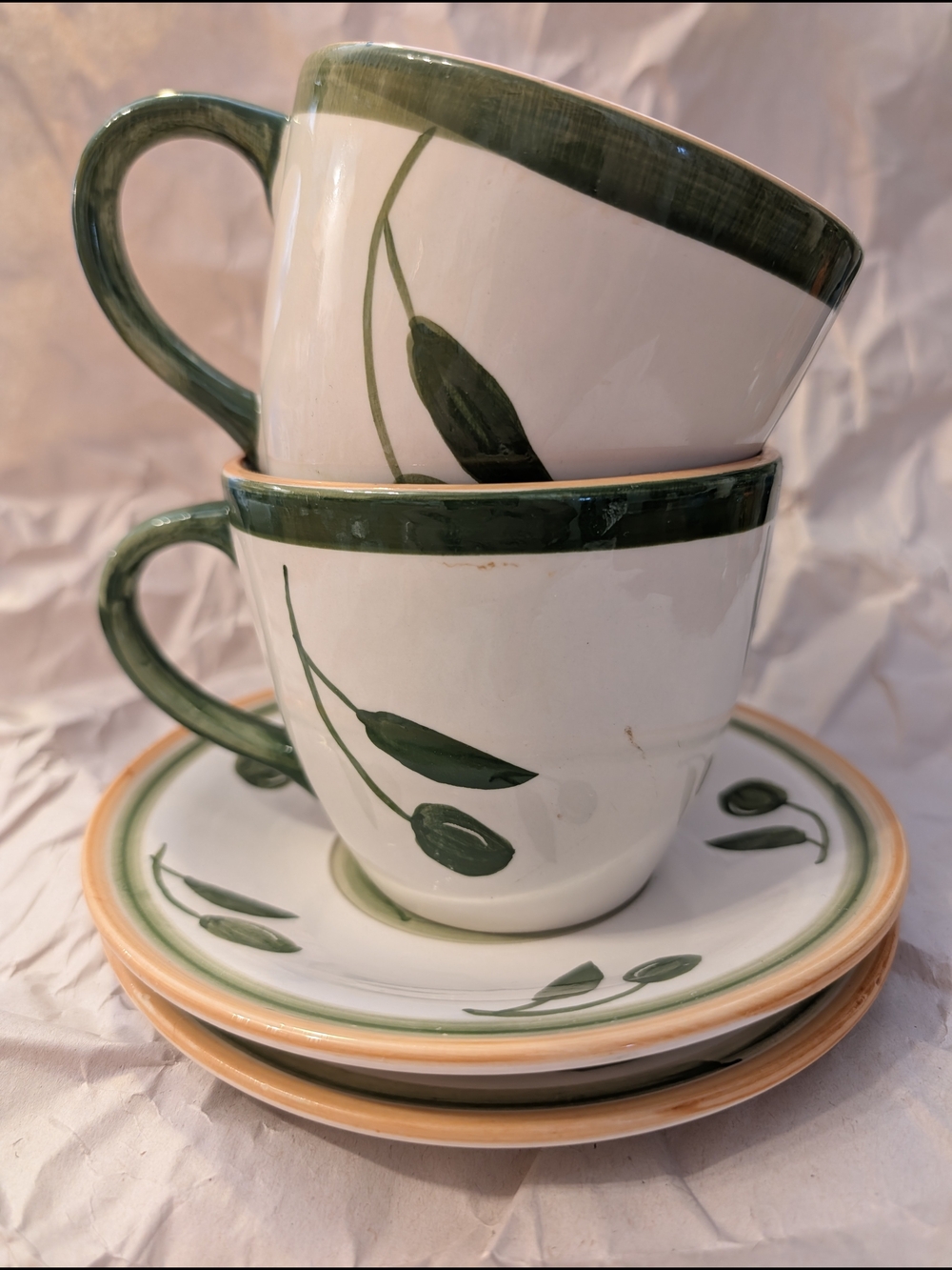 Green Trim Olive Motif Mug and Saucer Set